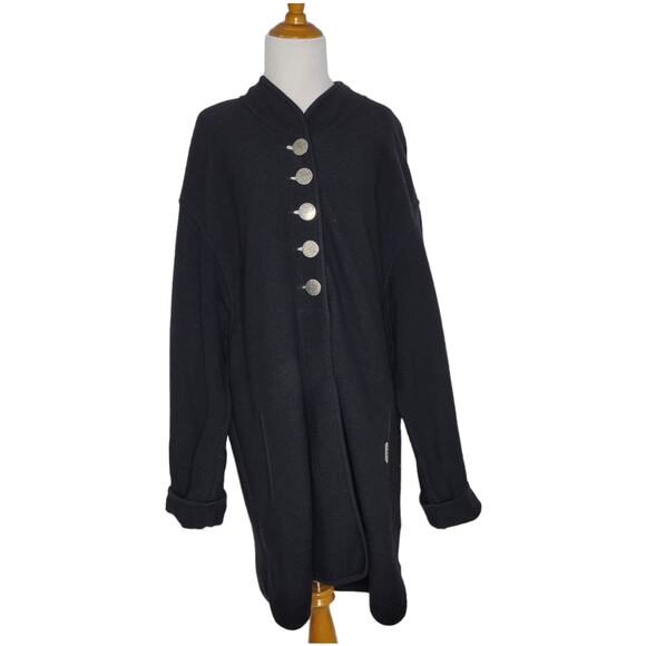 Geiger Austria Coatigan Long Sweater Wool Black Silver Buttons Women 42 Large - Picture 1 of 16